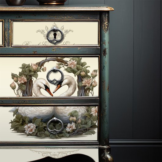 Bloemen Decoupage Zwanen  Shabby Chic Tissuepapier