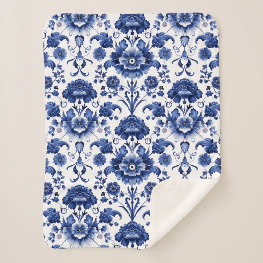 Bloemen Delfts Blauw Sherpa Deken (Voorkant)