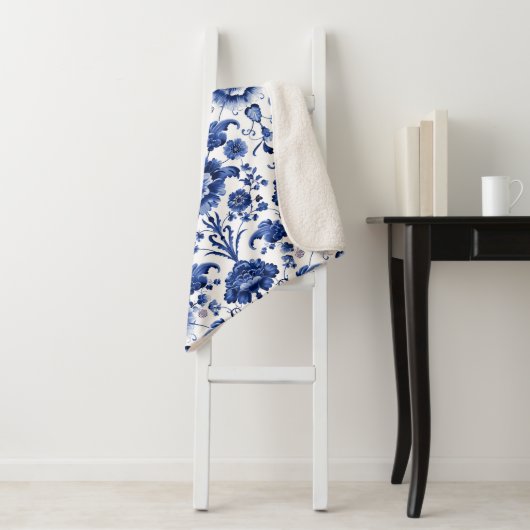 Bloemen Delfts Blauw Sherpa Deken (In situ)
