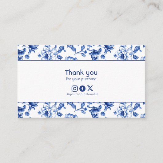  Bloemen Delfts Blauw Sociale Bedankt Informatiekaartje (Voorkant)