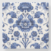 Bloemen Delfts Blauw Stenen Onderzetter (Voorkant)