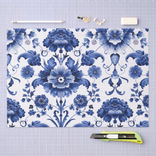 Bloemen Delfts Blauw Tissuepapier (Craft)