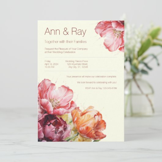 Bloemen delicate uitnodiging (Staand voorkant)