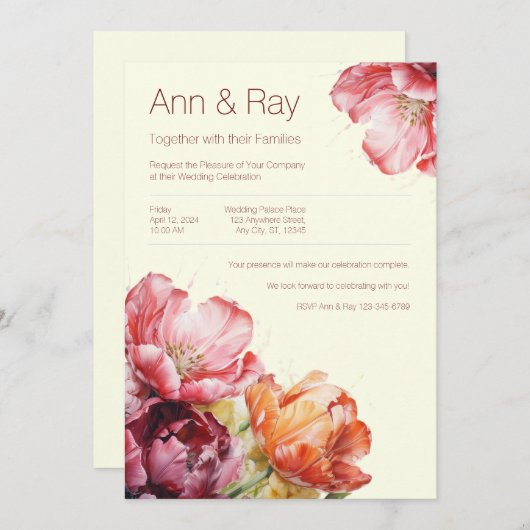 Bloemen delicate uitnodiging (Voorkant / Achterkant)