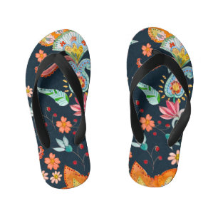 Bloemen Delight: Waterverf bloementextuur Kinder Teenslippers