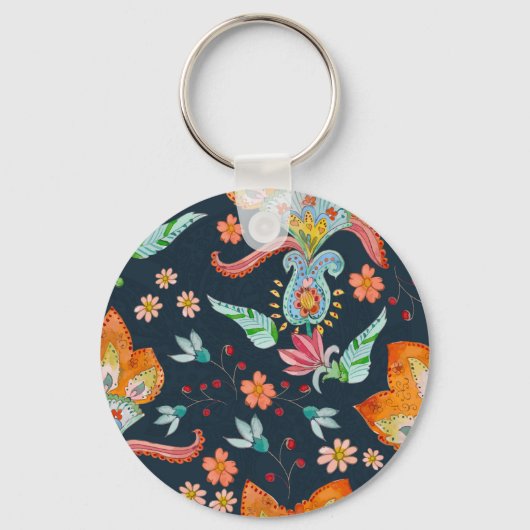 Bloemen Delight: Waterverf bloementextuur Sleutelhanger (Voorkant)