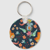 Bloemen Delight: Waterverf bloementextuur Sleutelhanger (Achterkant)