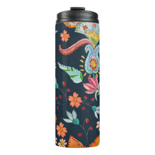 Bloemen Delight: Waterverf bloementextuur Thermosbeker
