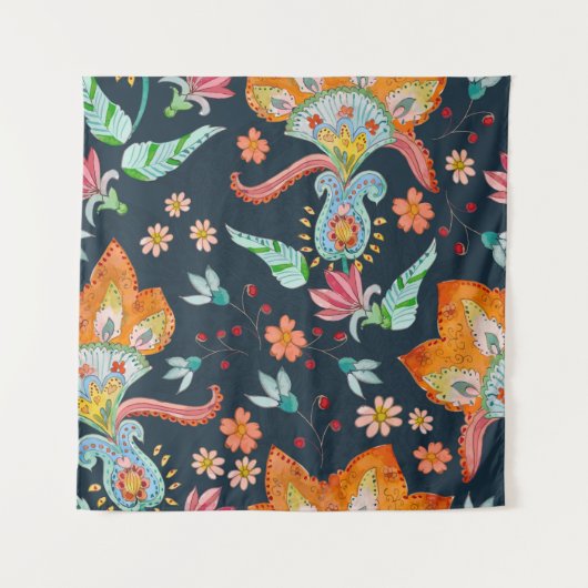 Bloemen Delight: Waterverf bloementextuur Wandkleed (Voorkant)