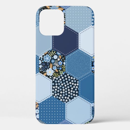 Bloemen, denim patchwork: blauw patroon. Case-Mate iPhone case (Achterkant)
