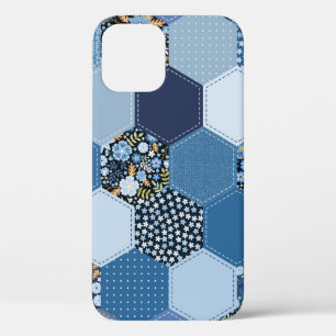 Bloemen, denim patchwork: blauw patroon. Case-Mate iPhone case