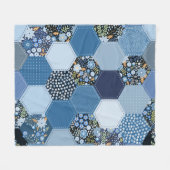 Bloemen, denim patchwork: blauw patroon. fleece deken (Voorkant (Horizontaal))