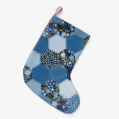 Bloemen, denim patchwork: blauw patroon. kleine kerstsok (Voorkant (Hangend))