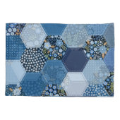 Bloemen, denim patchwork: blauw patroon. kussensloop (Achterkant)