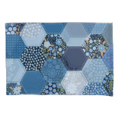 Bloemen, denim patchwork: blauw patroon. kussensloop (Voorkant)