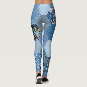 Bloemen, denim patchwork: blauw patroon. leggings (Achterkant)