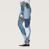 Bloemen, denim patchwork: blauw patroon. leggings (Links)