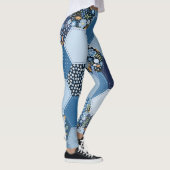 Bloemen, denim patchwork: blauw patroon. leggings (Rechts)