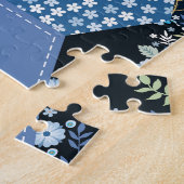 Bloemen, denim patchwork: blauw patroon. legpuzzel (Zijkant)
