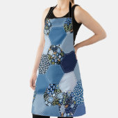 Bloemen, denim patchwork: blauw patroon. schort (Insitu)