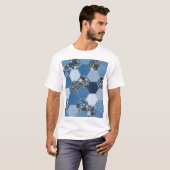 Bloemen, denim patchwork: blauw patroon. t-shirt (Voorkant volledig)