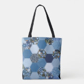 Bloemen, denim patchwork: blauw patroon. tote bag (Achterkant)