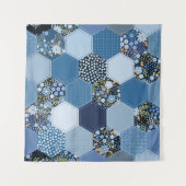 Bloemen, denim patchwork: blauw patroon. wandkleed (Voorkant (horizontaal))