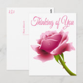 Bloemen denken aan je roze rozenbloem briefkaart (Voorkant / Achterkant)