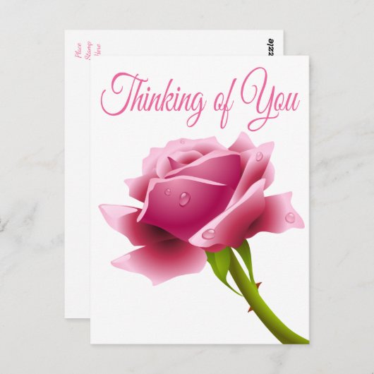 Bloemen denken aan je roze rozenbloem briefkaart (Voorkant / Achterkant)