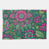 Bloemen Design Roze Groene Retro Classic Theedoek (Horizontaal)