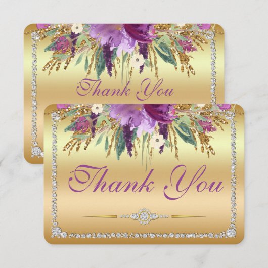 Bloemen Diamanten Bruiloft Dank u Goud Bedankkaart (Voorkant / Achterkant)