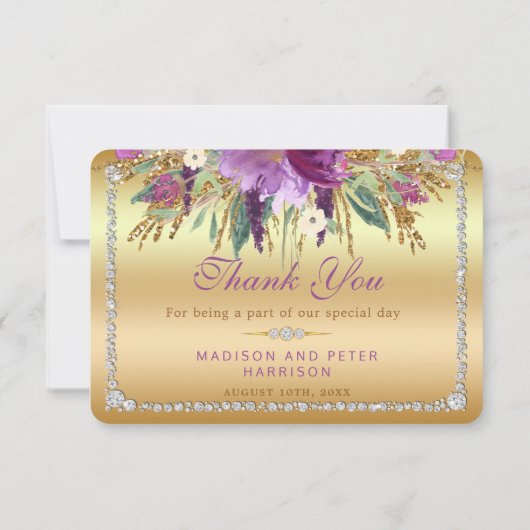 Bloemen Diamanten Bruiloft Dank u Goud Bedankkaart (Achterkant)