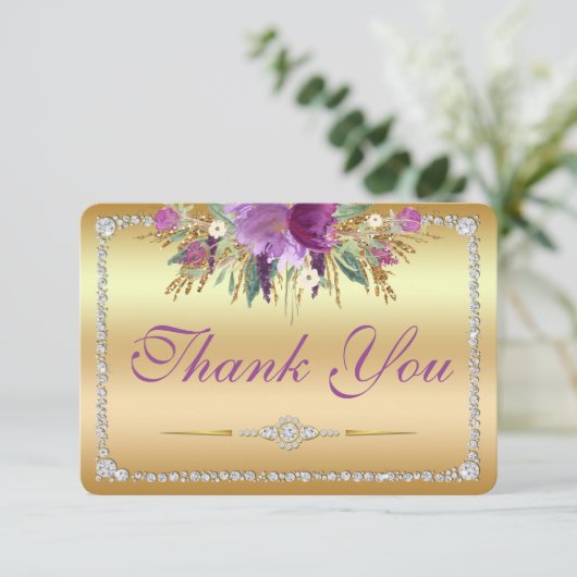 Bloemen Diamanten Bruiloft Dank u Goud Bedankkaart (Staand voorkant)