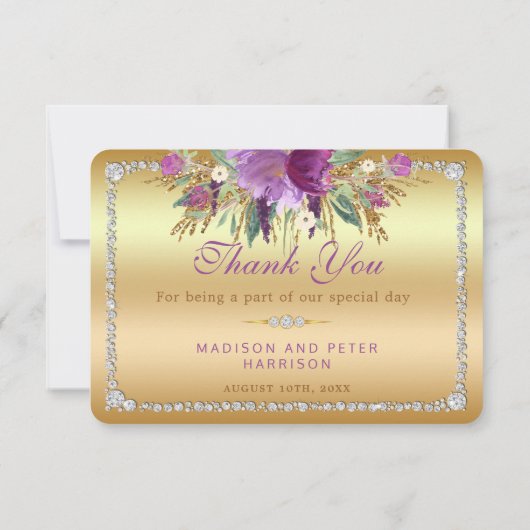 Bloemen Diamanten Bruiloft Dank u Goud Bedankkaart (Achterkant)