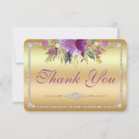 Bloemen Diamanten Bruiloft Dank u Goud Bedankkaart (Voorkant)