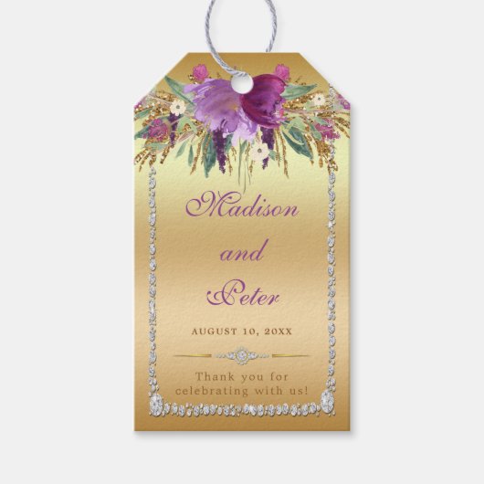 Bloemen Diamanten Bruiloft Goud Dank u Cadeaulabel (Voorkant)