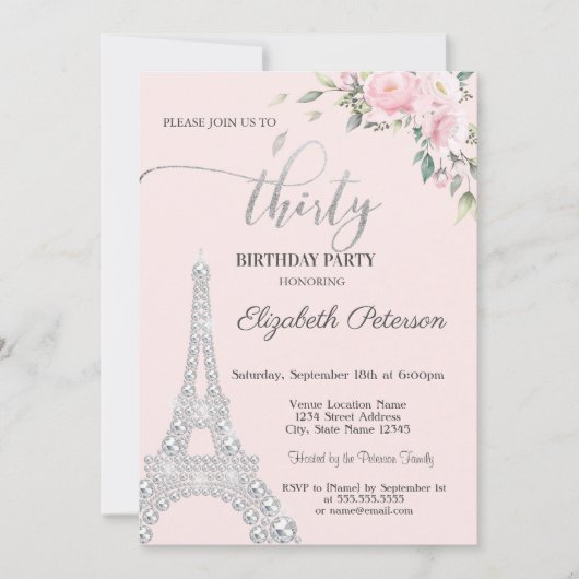 Bloemen, Diamonds Eiffeltoren 30e verjaardag Kaart (Voorkant)