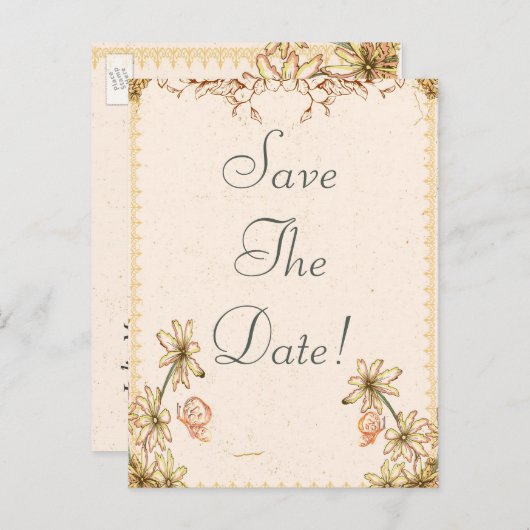  bloemen die de datum bewaren aankondigingskaart (Voorkant / Achterkant)