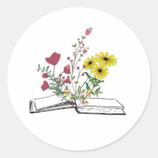 Bloemen die groeien uit boeken ronde sticker