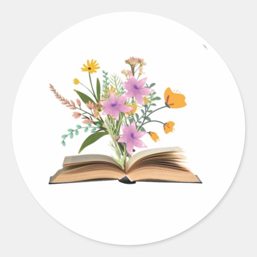 Bloemen die groeien uit boeken ronde sticker (Voorkant)