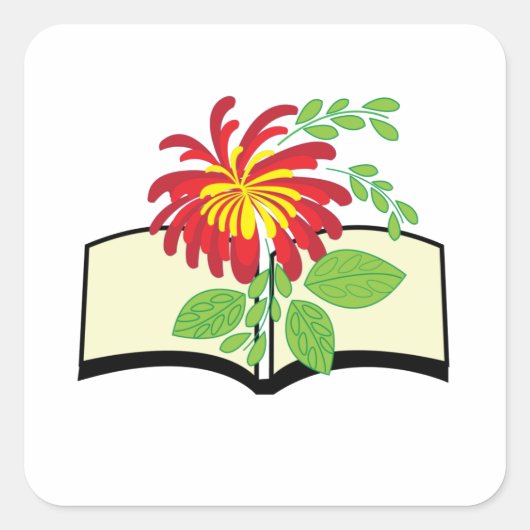 Bloemen die uit Boek groeien Vierkante Sticker (Voorkant)