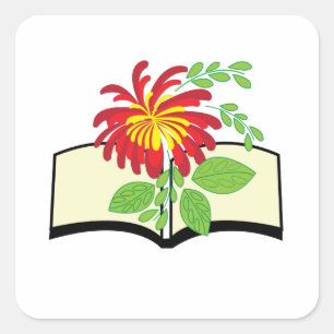 Bloemen die uit Boek groeien Vierkante Sticker