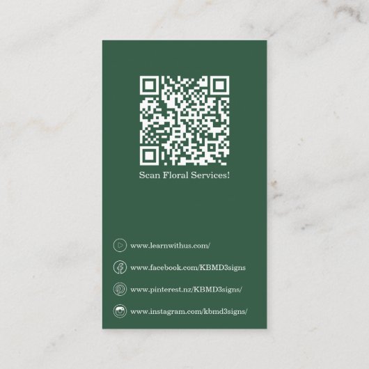 Bloemen Diensten Bloemist Groen Wit Visitekaartje Klantenkaartje (Achterkant)