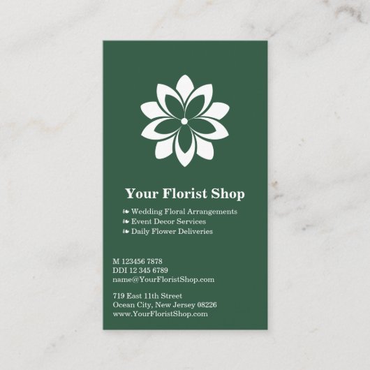 Bloemen Diensten Bloemist Groen Wit Visitekaartje Klantenkaartje (Voorkant)