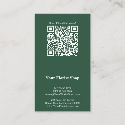 Bloemen Diensten Bloemist Groen Wit Visitekaartje Klantenkaartje (Achterkant)