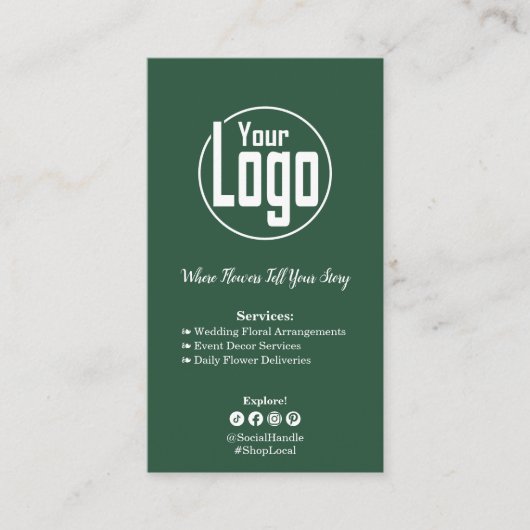 Bloemen Diensten Bloemist Groen Wit Visitekaartje Klantenkaartje (Voorkant)