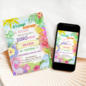 Bloemen Dinosaurus Tropisch Meisje 1E Verjaardag Kaart