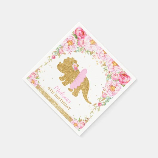 Bloemen Dinosaurus Verjaardag Roze Tutu Triceratop Servet (Hoek)