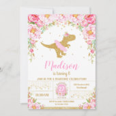 Bloemen Dinosaurus Verjaardag Uitnodiging Meisje T (Voorkant)