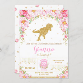 Bloemen Dinosaurus Verjaardag Uitnodiging Meisje T